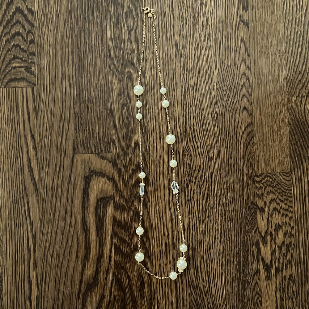J. Crew 18” necklace. Gold with Fashion pearls and crystals.
